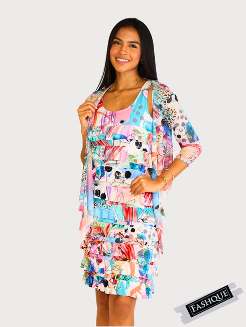 CHACHA Ruffle Knee length DIGITAL PRINT Dress - D2760